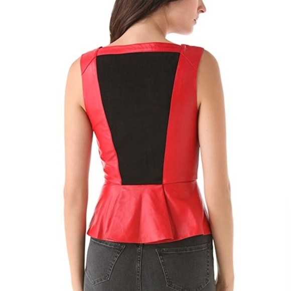 Robert Rodriguez Black V-Neck Leather Sleeveless Peplum Top Mesh Back Size 8 - Picture 9 of 9